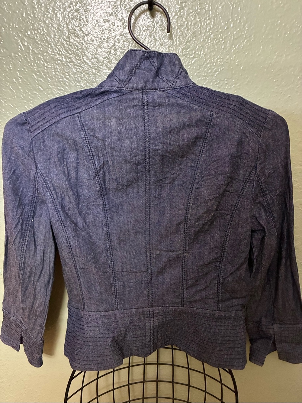 White House Black Market Navy Zip-Front Denim-Style Jacket - Picture 2 of 3